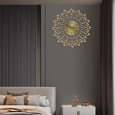 26.4  Luxury Peacock Large 3D Wall Clock Metal Living Room Wall Watch Home Decor • $42