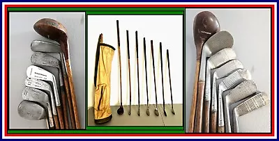 Antique Wood Shaft Golf Club Set Of 7 Hickory Vintage Clubs With Bag A++ • $74.95