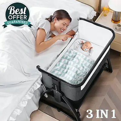 Baby Bedside Sleeper Bassinets 3-in-1 W/ Mattress & Storage Basket Cosleeper US • $118.99