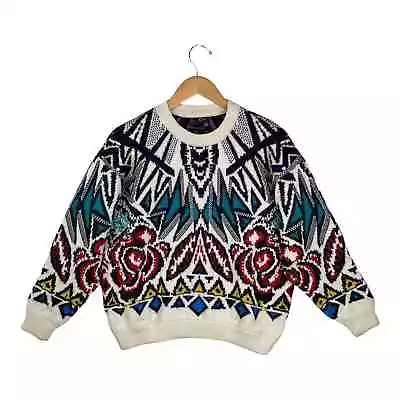 Authentic Vintage COOGI Cream Floral 100% Wool Oversized Sweater Size Small • $245