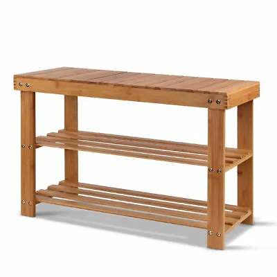 $48.58 • Buy Artiss Bamboo Shoe Rack Shelf Stool Wooden Seat Natural Bench Organiser Stand