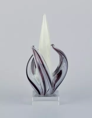 Murano Italy Art Glass Sculpture In Purple And White Glass. • $500