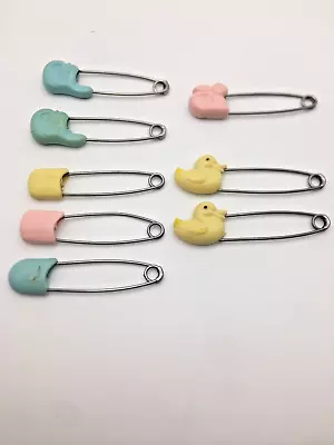 Vintage Diaper Safety Pins Lot Of 8 Ducks Bunny  Birds - Cute! • $13