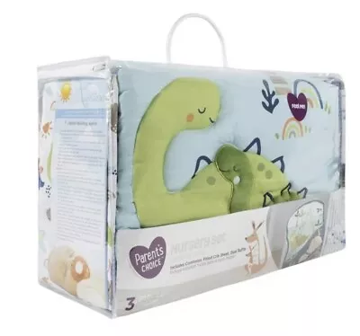 Parents Choice 3 Piece Dinosaur Nursery Set Comforter Fitted Sheet & Dust Ruffle • $37.49