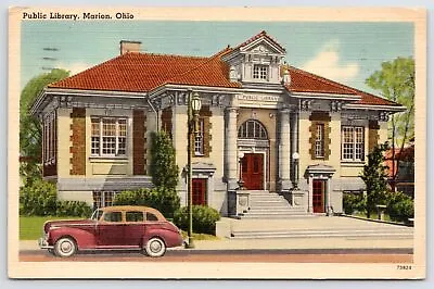 Marion Ohio~1941 Two-Tone Hudson @ Carnegie Pvblic Library~Quoins~Dormer Linen • $7