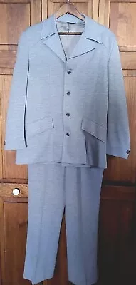 Groovey VTG 70s 2 PC Light Blue Polyester Leisure Suit Sz 42R Disco 1970s • $126.44