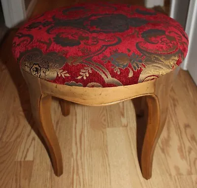 Vintage Century Furniture Hickory Nc Solid Wood Rich Red Gold Fabric Footstool • $225