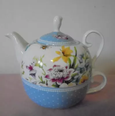 All In One Blue Spotted & Spring Flowers Katie Alice Teapot - One Person • £5.99