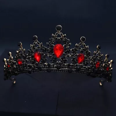 Vintage Baroque Goth Black Red Tiara Crown Princess Queen Bridal Diadem • $20.99