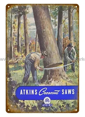 1950 Atkins Crosscut Saws Craftsmen Mechanic Metal Tin Sign Household Decor • $18.98
