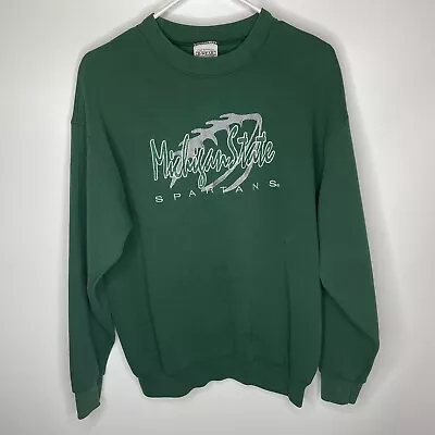 Vintage Michigan State Spartans Sweatshirt Green Embroidered B-wear USA Size L • $22.99