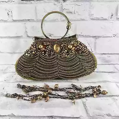 Mary Frances Clutch Shoulder Bag Shimmering Green Jeweled Beaded Crossbody • $100