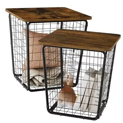 Nesting Coffee Table With Storage - Set Of 2 Side With Wire Basket Industrial  • $102.76