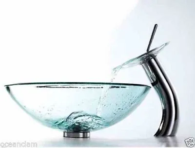 £149.99 • Buy Luxury Glass Basin Sink Wash Bowl Bathroom Cloakroom + Matching Waterfall Tap