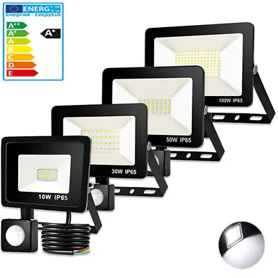 LED Floodlight 10W 30W 50W 100W PIR Sensor Outside Outdoor Garden Security Light • £7.98