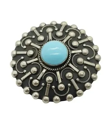 Vintage Shield Brooch Blue Round Glass Cabouchon Marked Alp Italy. Large • £10