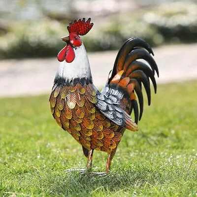 Garden Rooster Statues & Sculpture Metal Chicken Animal Yard Art Lawn Ornamen... • $52.62