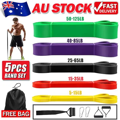 $27.99 • Buy 5pcs KITS SET Heavy Duty Resistance Band Yoga Loop Power Fitness Workout Gym AU