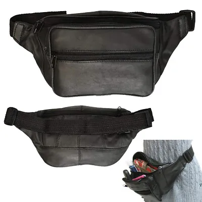 Black Leather Fanny Pack Waist Bag Adjustable Travel Pouch Mens Womens Hip Purse • $9.42