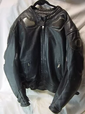 Kobe World Class Black Leather Motorcycle Jacket With Armor - Size 52 • $90