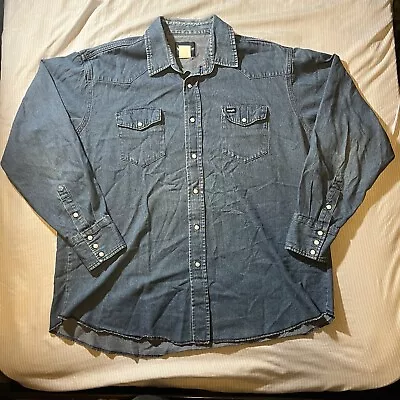 Vintage Pearl Snap Wrangler Denim Shirt Mens XXL Blue Jeans Western Cowboy • $18.25