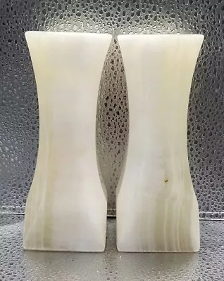 Mid Century Modern Onyx Marbled Carved Stone Vases White Beige Heavy Handmade • $40