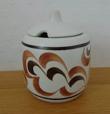 Vintage E Radford Pottery Lidded Preserve Pot Handpainted Brown Leaf Pattern • £8