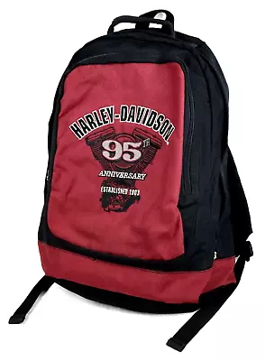 HARLEY-DAVIDSON VTG 95th ANNIVERSARY BACKPACK Biker Motorcycle Tote Book Bag • $47.49