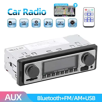 £18.68 • Buy Single DIN Classic Retro Look Brushed Metal Mechless Bluetooth USB AUX Car Radio