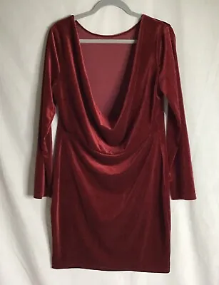 SHEIN Velvet Dress Burgundy  Size 1XL Scoop Back Mini Dress Sexy Date Night • $26.99