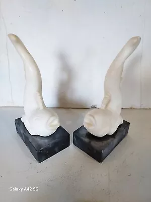 Carved Alabaster And Marble Numbered Koi Fish  Bookends Italy • $80