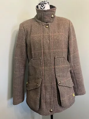 £59.99 • Buy Joules Womens Brown Pink Herringbone Check Tweed Fieldcoat Jacket Coat Size 12