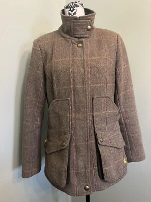 £59.99 • Buy Joules Womens Brown Pink Herringbone Check Tweed Fieldcoat Jacket Coat Size 12