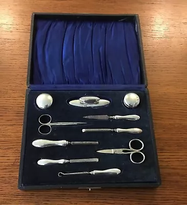 £109.99 • Buy Cased Birmingham Hallmarked Silver 10 Piece Art Deco Manicure Dressing Table Set