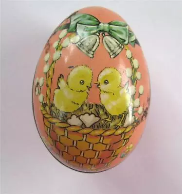 Vintage England Tin Litho Easter Egg Candy Container Chicks In Basket  2.5  • $9.99