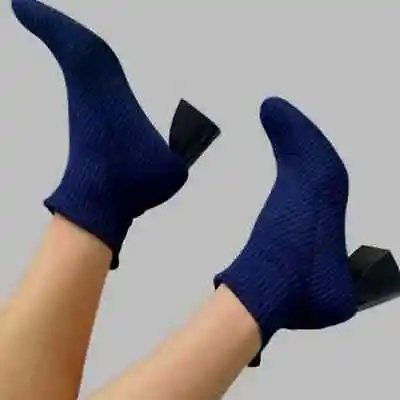 $37 • Buy ZARA Blue & Black Striped Knit Ankle Booties Size 39