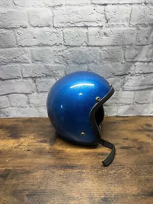 Vintage 1970's Motorcycle Snowmobile Helmet Blue Sparkle Flake Open Face USA XL • $69.99