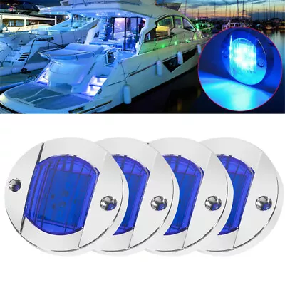 4x Round Marine Boat LED Stern Lights Blue Cabin Deck Courtesy Light Waterproof • $10.64