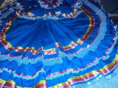 Mexican Folkloric Jalisco Dance Dress Royal Blue 2pcs Size L • $199.91