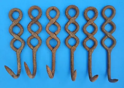 LOT Of 6 VINTAGE FRENCH MEAT HOOKS HAND FORGED WROUGHT IRON BUTCHER HEAVY DUTY • $59.95