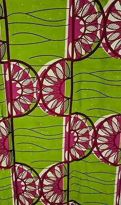 African Wax Block Print Ankara Fabric Lime Green Pink Hitarget 100% Cotton 2yds • $29.99