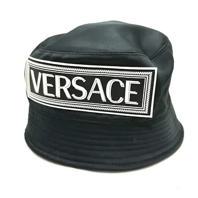 VERSACE Bucket Hat Bob Hat Rubber Logo Bucket Hat Polyester Black/White • $374