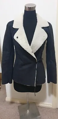 $499 • Buy Scanlan Theodore Leather Black Shearling Peplum Jacket Coat Size 8 Rrp$2000+