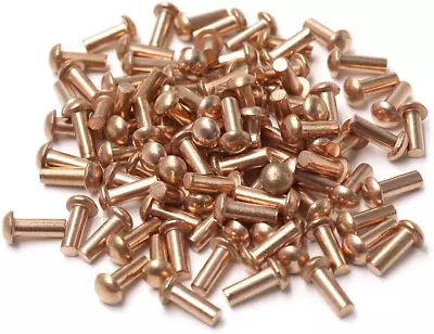 Copper Solid Rivets Head Round Strength Durability Shank 1/8  Diameter 100 Piece • $17.77