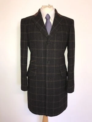 £139.99 • Buy M&S - Mens Long BROWN Checked TWEED WOOL Covert COAT -  40 Reg - STUNNING