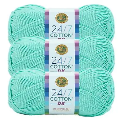 (3 Pack) Lion Brand Yarn 769-171S 24/7 Cotton DK Yarn Fresh Mint • $14.97