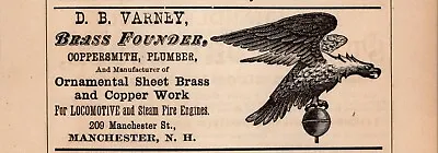 1875 D.B. Varney Brass Founder Coppersmith Plumber Sheetwork MANCHESTER NH • $19.99