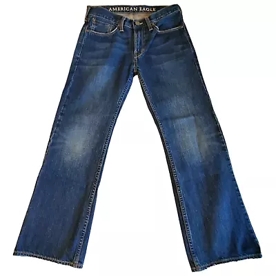 American Eagle Distressed Low Rise Boot Cut Blue Denim Men's Jeans Sz 28Wx28L • $14.39