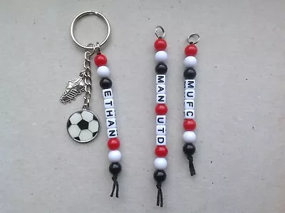 Personalised Name MANCHESTER UNITED MUFC Football Team Colours Keyring Bag Tag • £4.99