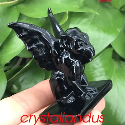 £21.07 • Buy 1pc Natural Obsidian Gargoyle Skull Quartz Crystal Skull Carved Decoration Gem